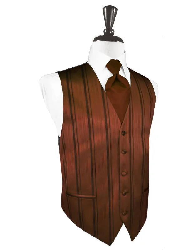 Cognac Striped Satin Tuxedo Vest Business Business