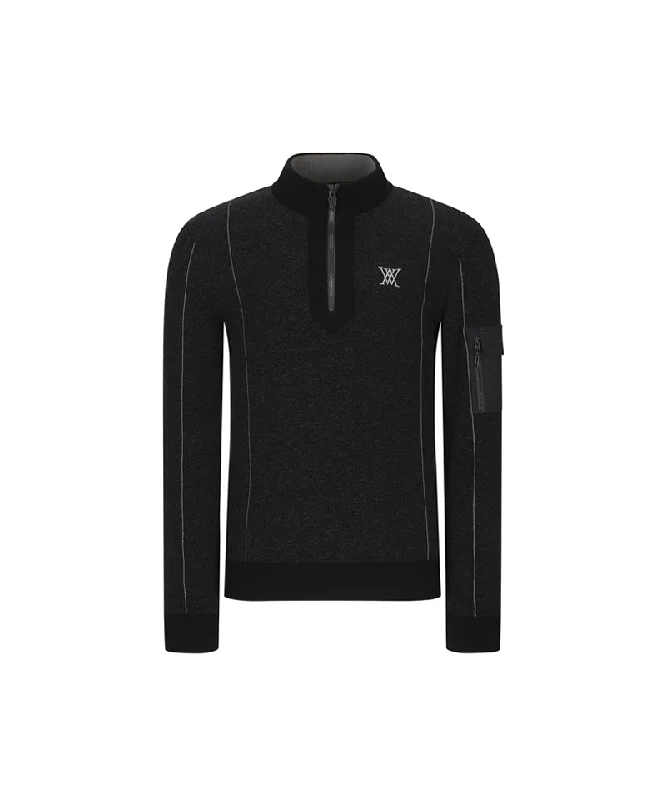 Men's Two Tone Half Zip-Up Pullover - Black Hip Men's Urban Hip Men's Urban