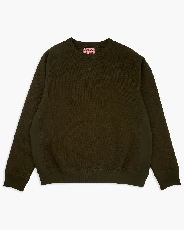 Wonder Looper 876gsm Double Heavyweight French Terry Pullover Crew Neck - Khaki Unique Men's Patch Unique Men's Patch