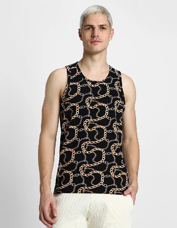 Black Chain Printed Gym Vest Relaxed Men's Beach Relaxed Men's Beach