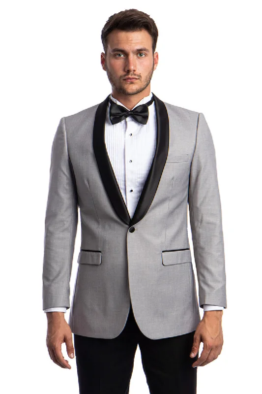 Men's One Button Shawl Lapel Dinner Jacket in Grey & Black Dynamic Men's High Dynamic Men's High