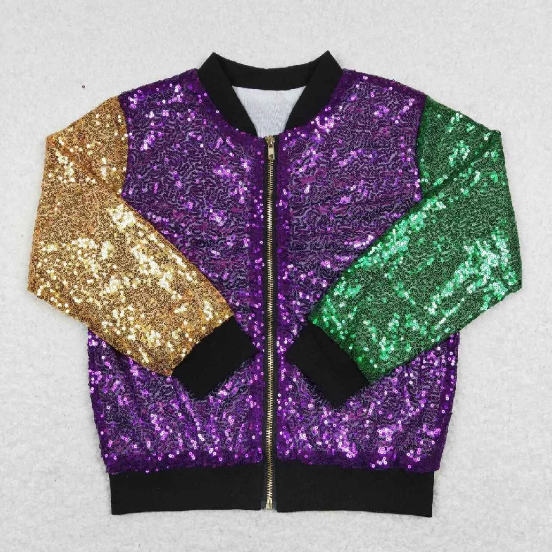 BT0451 Purple Green Yellow Sequin Girls Long Sleeve Top Jacket Coat British Gentleman Style British Gentleman Style