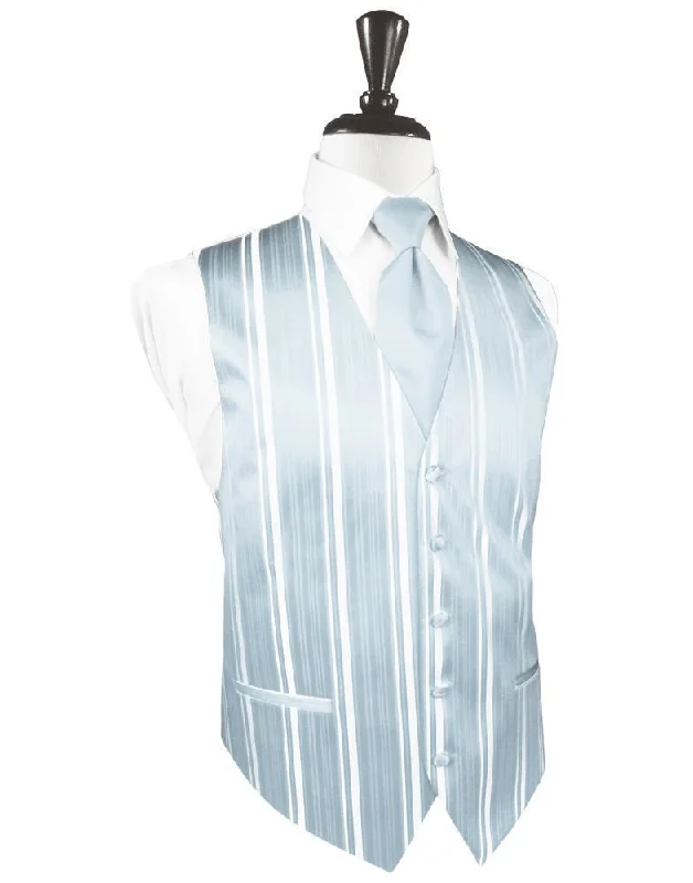 Light Blue Striped Satin Tuxedo Vest Monochromatic Office Style Monochromatic Office Style