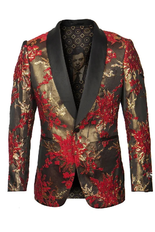 Men's Shiny Satin Paisley Prom Tuxedo Jacket in Red & Gold Classic Men's Pin Classic Men's Pin