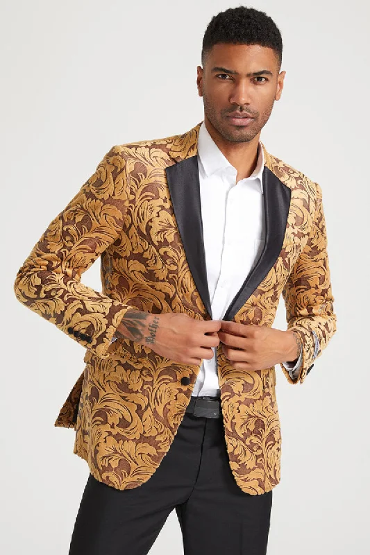 Men's Stacy Adam's Paisley Velvet Prom & Wedding Tuxedo Jacket in Gold Business Business