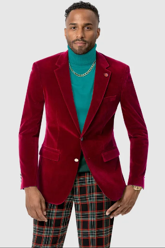 Mens Two Button Modern Fit Velvet Blazer in Red Modern Men's Tech Modern Men's Tech