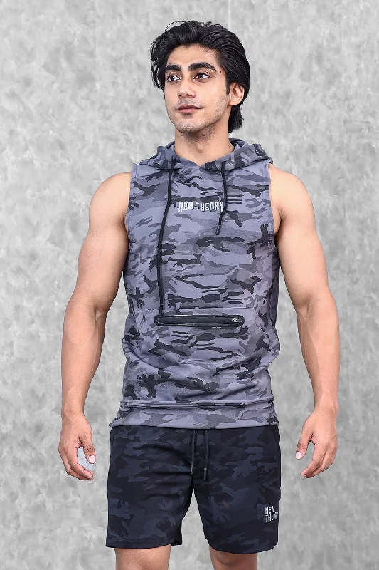 Camo Sleeveless Hoodie- Grey Bohemian Men's Free Bohemian Men's Free