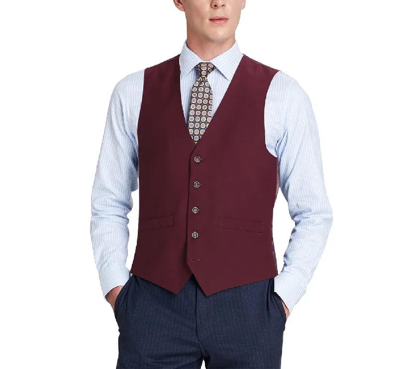 Renoir 201-8 Men's Classic Fit Suit Separate Vest - Burgundy Relaxed Men's Beach Relaxed Men's Beach