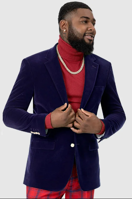 Mens Two Button Modern Fit Velvet Blazer in Royal Blue Sophisticated Men's French Sophisticated Men's French