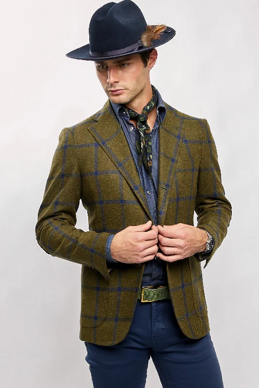 James Jacket in Green/Blue Windowpane Unique Men's Patch Unique Men's Patch