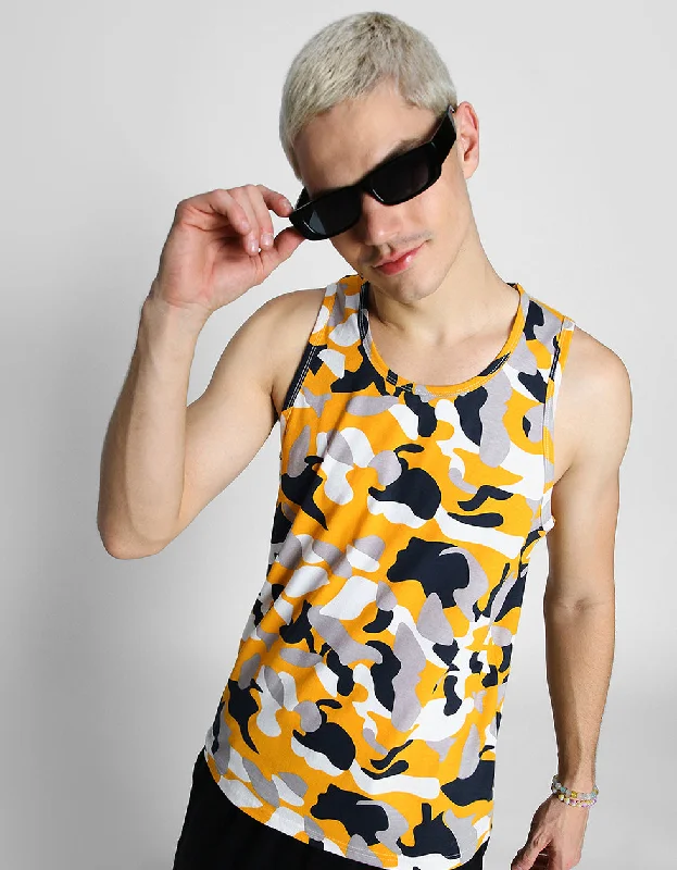 White & Yellow Camouflage Gym Vest Dynamic Men's High Dynamic Men's High