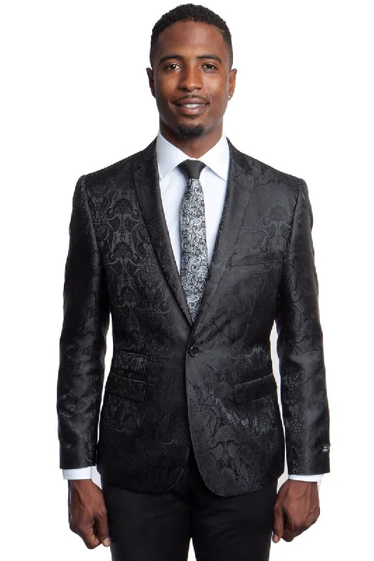 Men's Slim Fit Two Button Blazer in Black Paisley Refined Men's Velvet Refined Men's Velvet