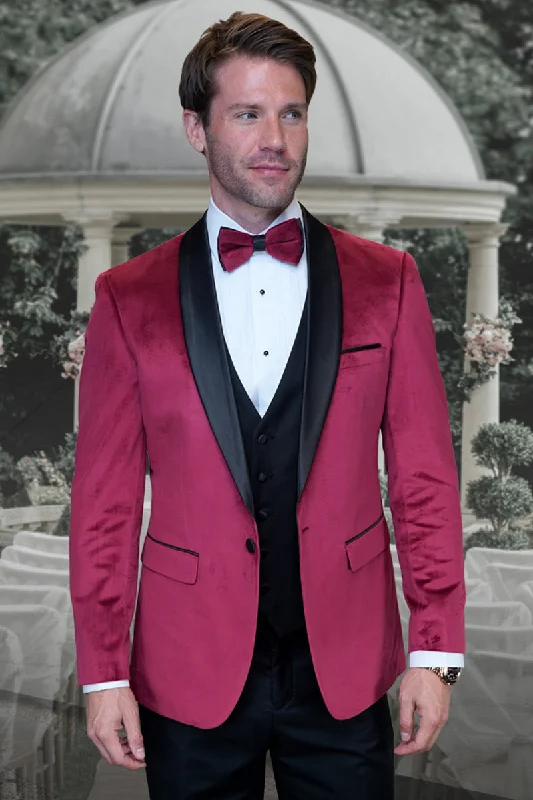 Men's Designer Vested Velvet Wedding & Prom Tuxed in Burgundy Practical Men's Quick Practical Men's Quick