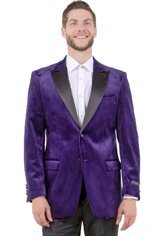 Men's Two Button Peak Lapel Velvet Wedding & Prom Tuxedo Jacket in Purple Dynamic Men's Moto Dynamic Men's Moto