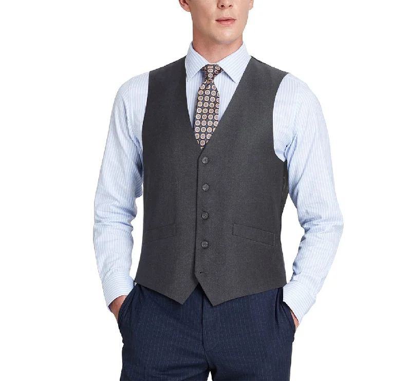 Renoir 202-1 Men's Classic Fit Suit Separate Vest - Charcoal Laid Laid