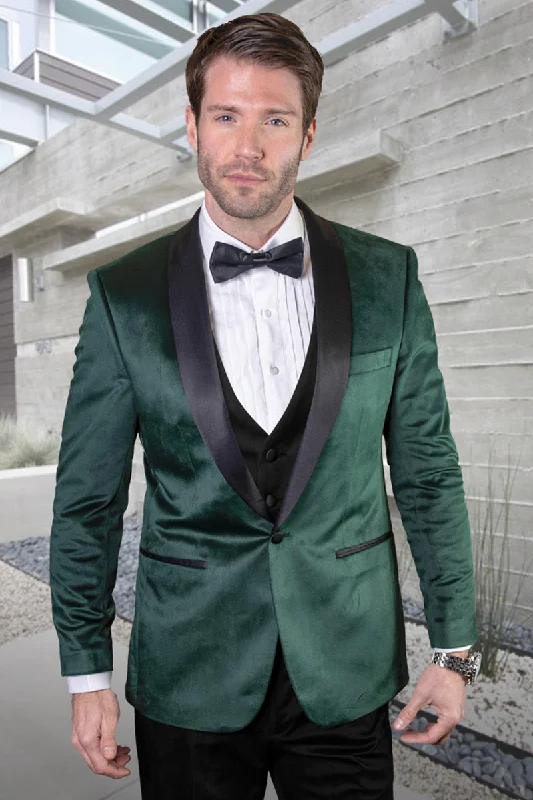 Men's Designer Vested Velvet Wedding & Prom Tuxed in Hunter Green Confident Men's High Confident Men's High