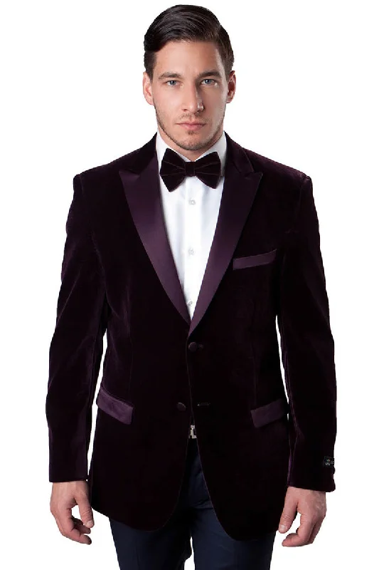 Men's Two Button Velvet Tuxedo Dinner Jacket in Burgundy Athletic Men's High Athletic Men's High