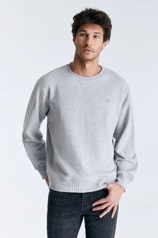 Tom Crew Neck Long Sleeve Sweatshirt Grey Melange Cool Men's Distressed Cool Men's Distressed