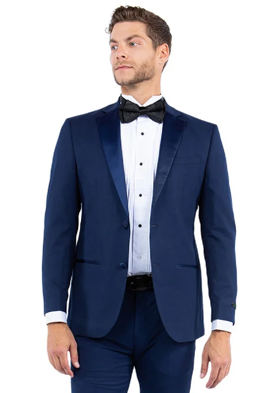 Men's Modern Fit Two Button Notch Lapel Tuxedo Separates Jacket in Navy with Navy Lapel Casual Men's Japanese  Casual Men's Japanese 