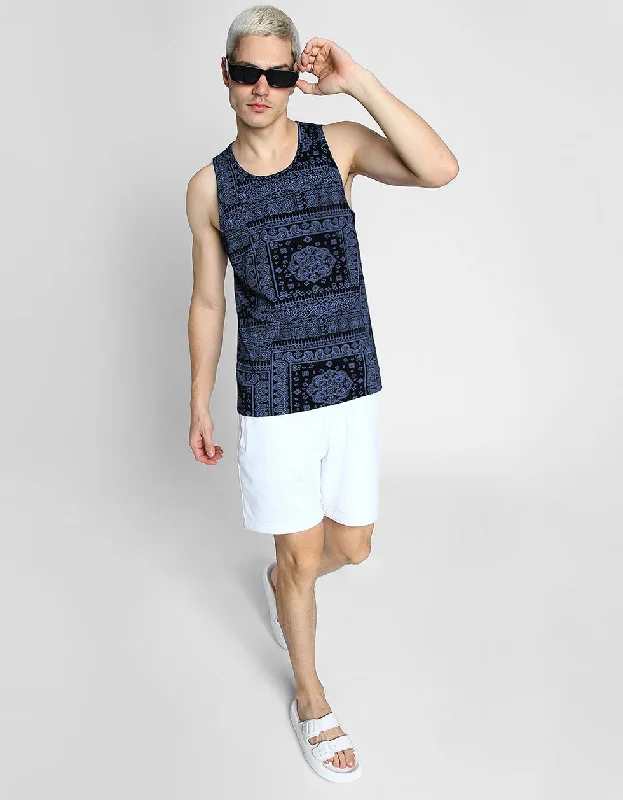 Navy Bandhana Printed Gym Vest Artistic Men's Avant Artistic Men's Avant