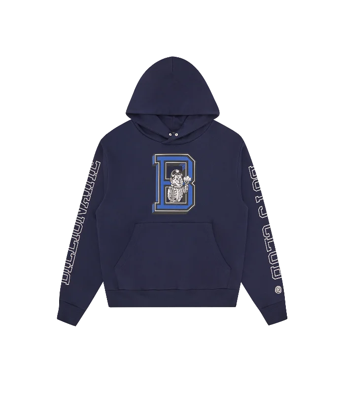 COLLEGE POPOVER BUTTON HOOD - NAVY Streetwear Style Streetwear Style