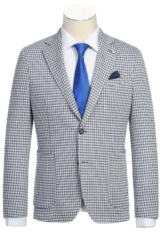 Mens Half Canvas Unconstructed Sport Coat Blazer in Black & White Houndstooth Bold Men's Statement Bold Men's Statement