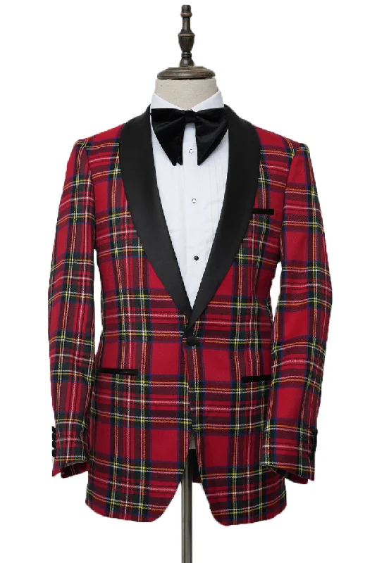 Men's Holiday Christmas Blazer in Red Tartan Plaid Laid Laid