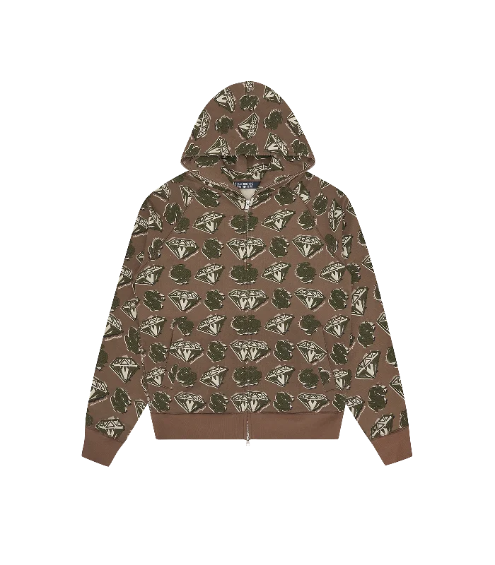 DIAMONDS & DOLLARS ZIP THROUGH HOOD - KHAKI Luxurious Men's High Luxurious Men's High