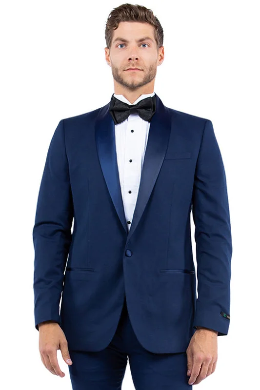 Men's Modern Fit One Button Shawl Lapel Tuxedo Separates Jacket in Navy with Navy Lapel Rugged Men's Outdoor  Rugged Men's Outdoor 