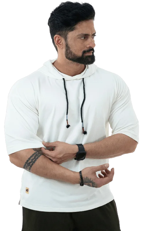 THiNK Men's White Drop Sleeves Hoodie Sophisticated Men's French Sophisticated Men's French