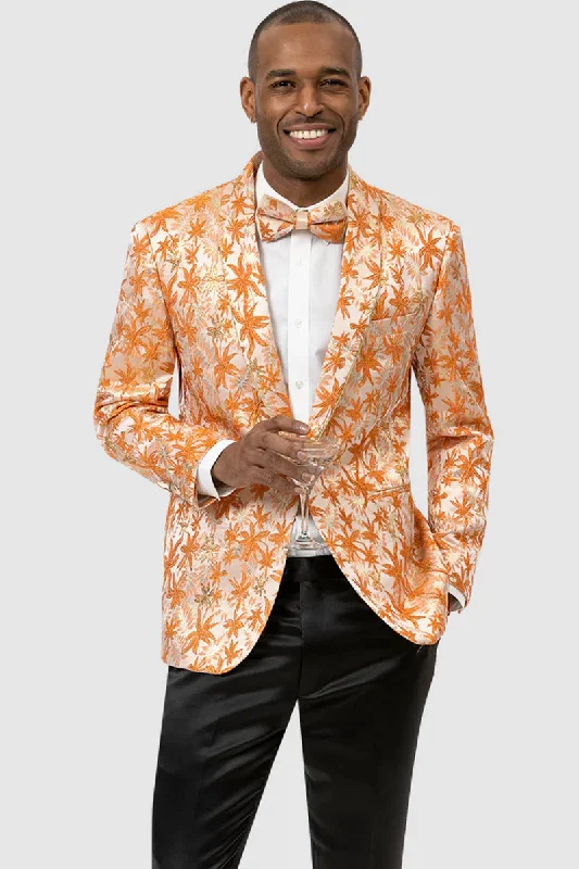 Mens One Button Shawl Lapel Shiny Paisley Prom Tuxedo Jacket in Orange Stylish Men's Neon Stylish Men's Neon