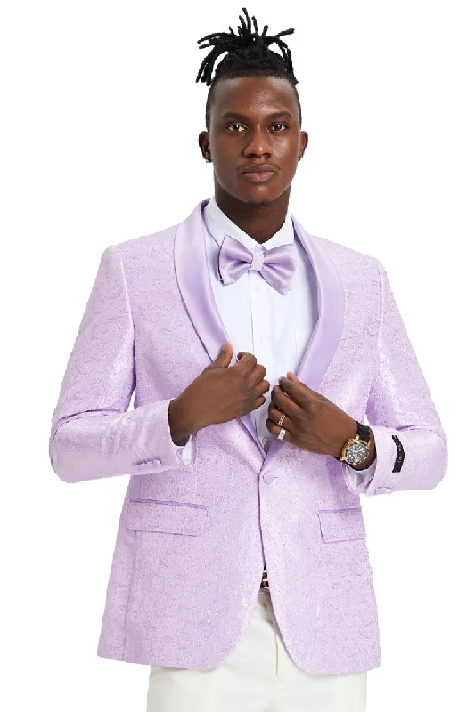 Men's Slim Fit Wedding & Prom Tonal Paisley Tuxedo Jacket in Lavender Casual Men's Loose Casual Men's Loose