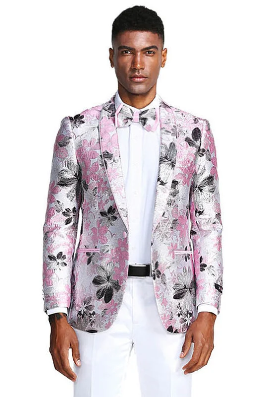 Men's Slim Fit Paisley Prom Tuxedo Jacket in Pink & Black Practical Men's Quick Practical Men's Quick