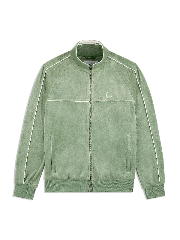 Lioni Velour Track Jacket- Hedge Green Trendy Men's Oversized Trendy Men's Oversized