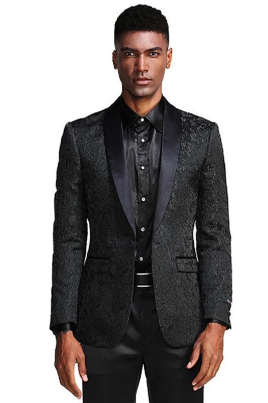 Men's Slim Fit Wedding & Prom Tonal Paisley Tuxedo Jacket in Black Sophisticated Men's  Sophisticated Men's 