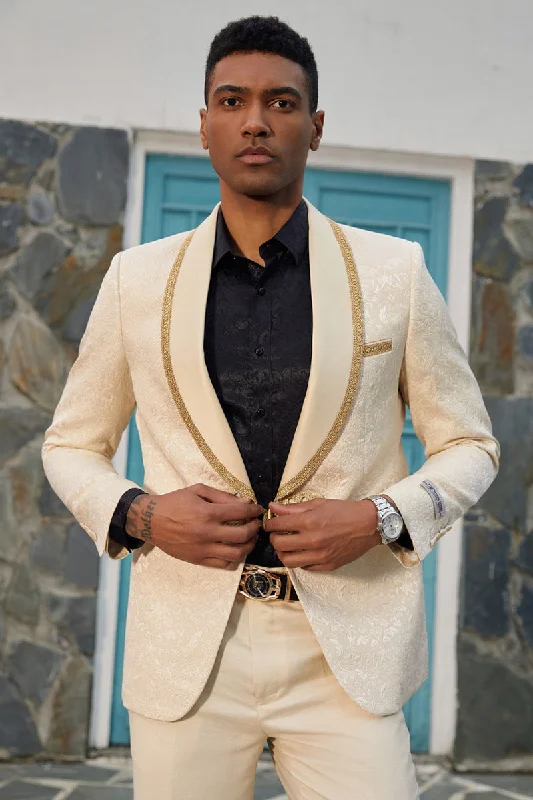 Men's Stacy Adams Paisley Wedding Tuxedo Jacket in Ivory & Gold Street Street