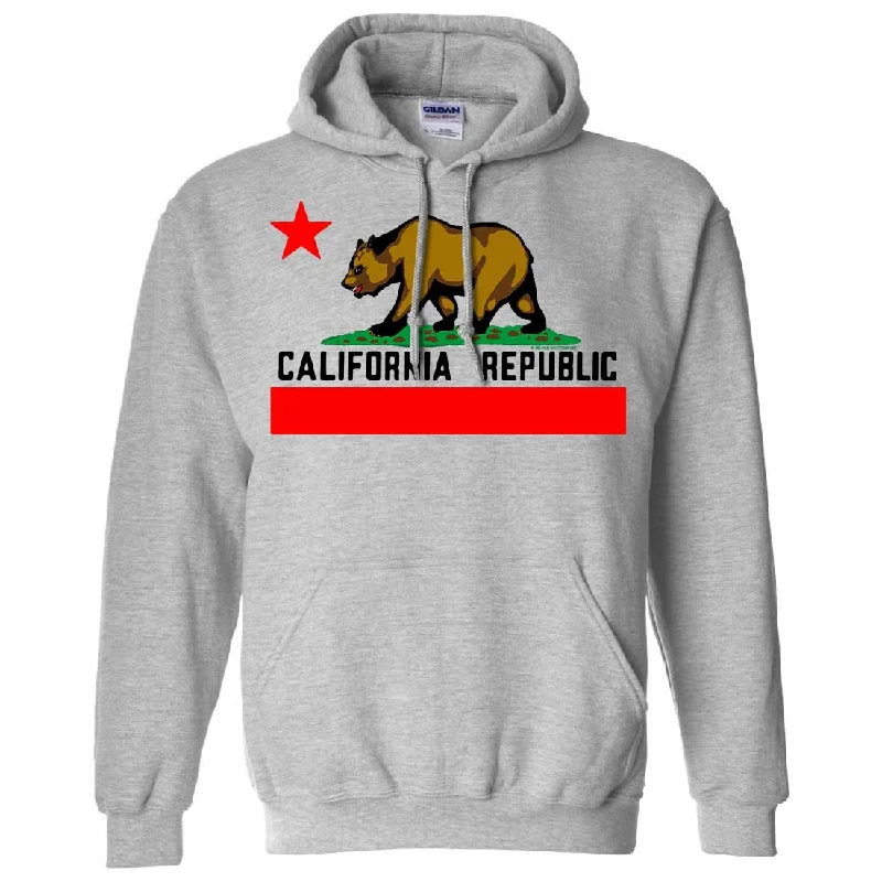 California Republic Borderless Bear Flag Black Text Sweatshirt Hoodie Hip Men's Retro Hip Men's Retro