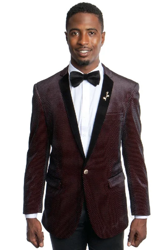 Men's One Button Textured Velvet Tuxedo Dinner Jacket in Black & Red Relaxed Men's Australian  Relaxed Men's Australian 