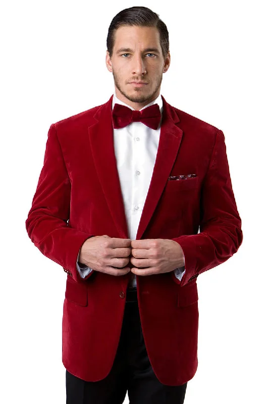 Men's Two Button Classic Velvet Blazer in Red Sporty Men's Tennis Sporty Men's Tennis