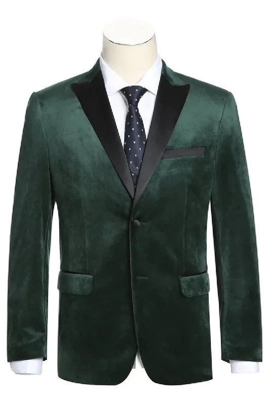 Mens Two Button Peak Lapel Velvet Prom Tuxedo Blazer in Hunter Green Refined Men's Classic  Refined Men's Classic 