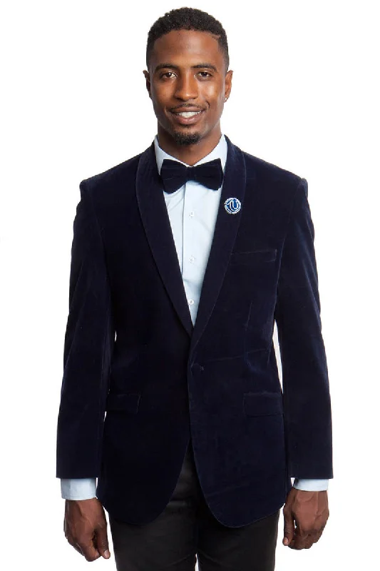 Men's Slim Fit Shawl Lapel Velvet Dinner Jacket in Navy Blue Refined Men's Classic  Refined Men's Classic 