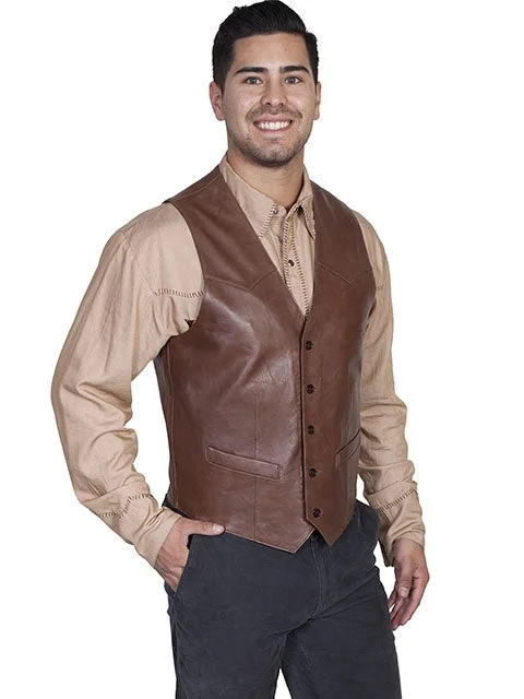 MENS WESTERN STYLE LEATHER VEST Monochromatic All Monochromatic All