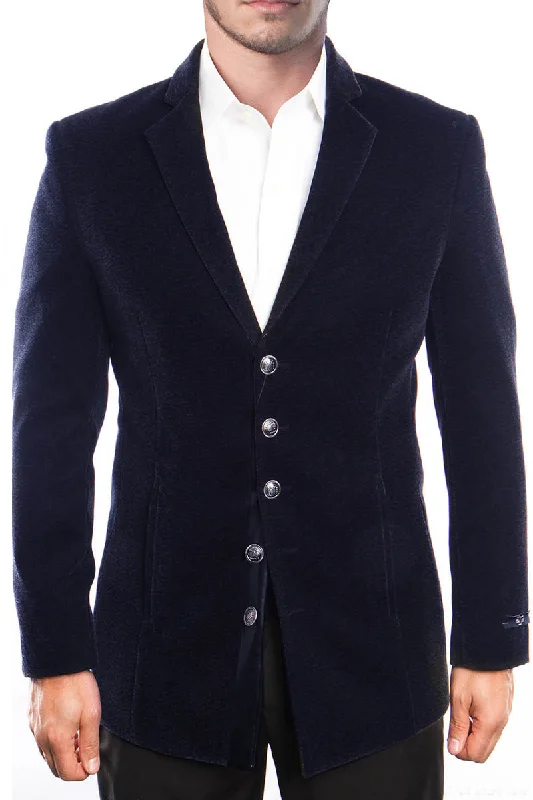 Men's Five Button Vintage Style Velvet Coat in  Navy Bold Men's Statement Bold Men's Statement