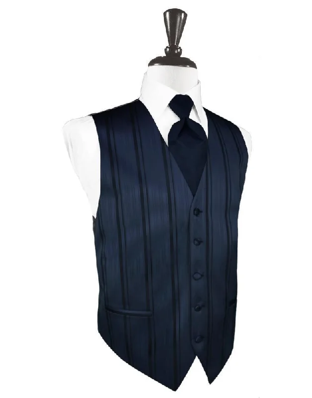 Midnight Blue Striped Satin Tuxedo Vest Trendy Men's Oversized Trendy Men's Oversized