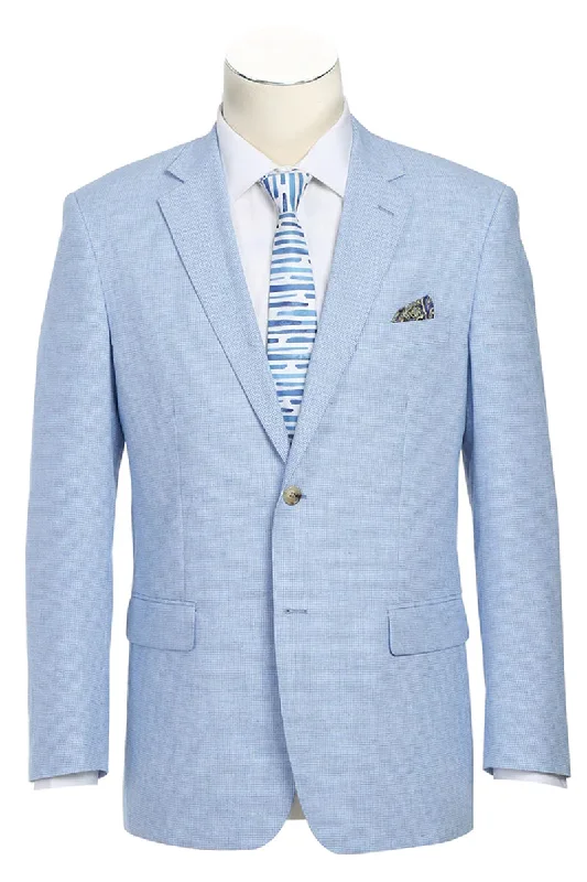 Mens Classic Two Button Linen & Cotton Summer Sport Coat Blazer in Sky Blue Houndstooth Elegant Men's Cashmere Elegant Men's Cashmere