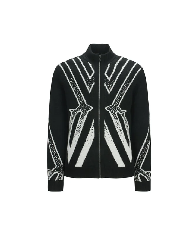 ANEW Golf Men's Big Logo Intarsia Wind Block Zip-Up Cardigan - Black Modern Men's Geometric Modern Men's Geometric