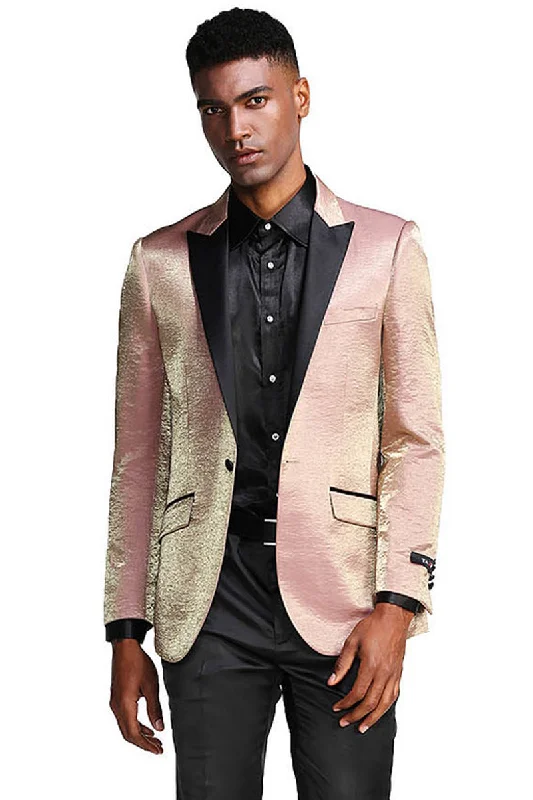 Men's Slim Fit Shiny Satin Prom & Wedding Tuxedo Jacket in Rose Gold Pink Tough Men's Tactical Tough Men's Tactical