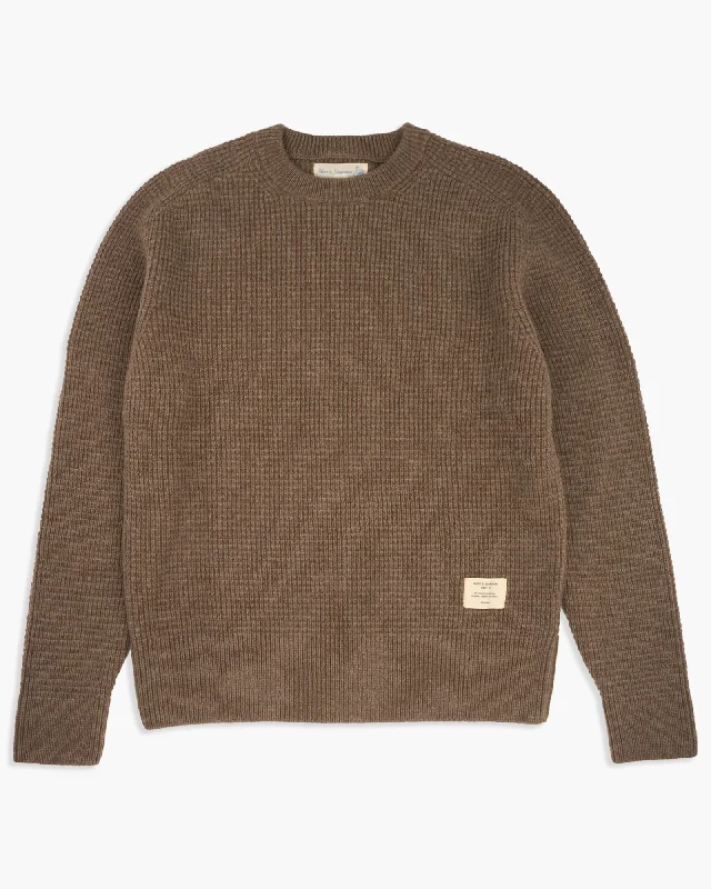 Merz B Schwanen Good Basics BLADE02 Merino Wool & Cashmere Relaxed Waffle Pullover - Grain British Gentleman Style British Gentleman Style