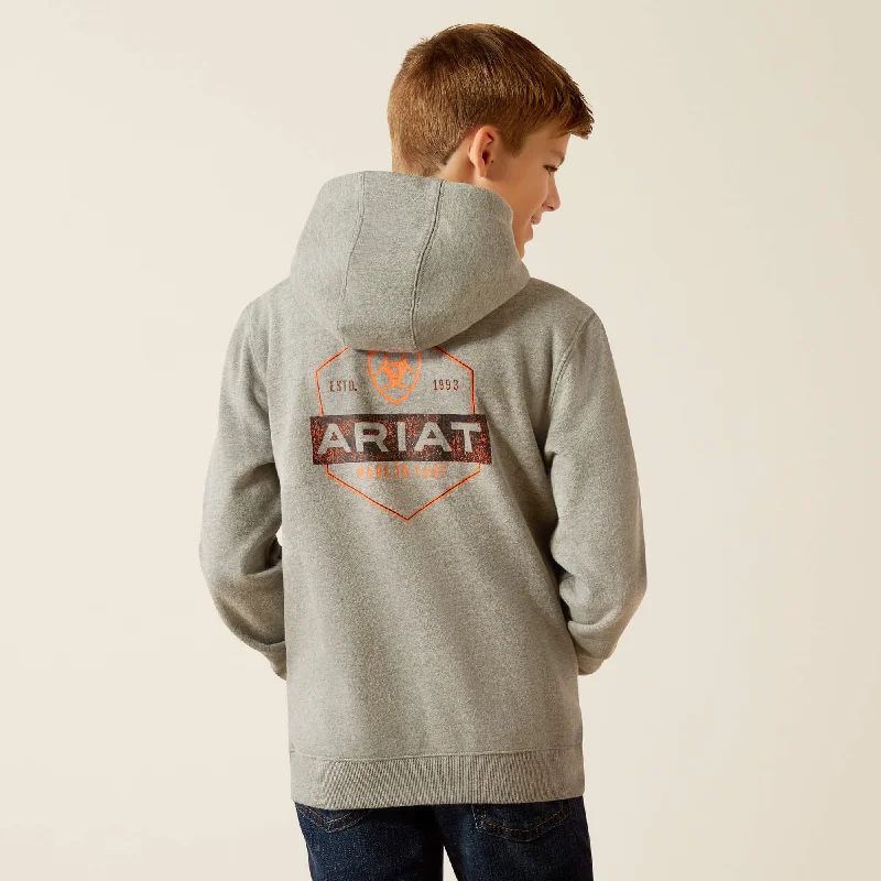 Ariat Boy's Bold Hex Hoodie in Grey Heather Modern Men's Tech Modern Men's Tech