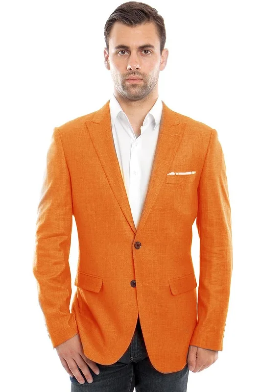 Men's Two Button Summer Linen Blazer in Orange Cool Men's Distressed Cool Men's Distressed